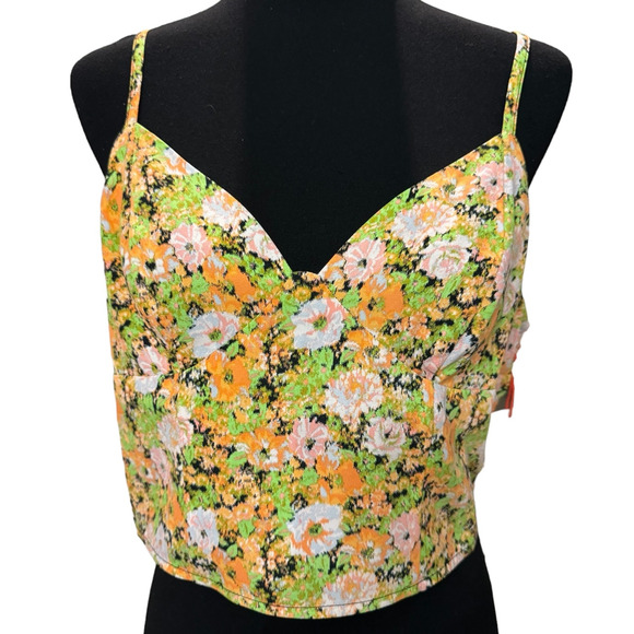 OPEN EDIT ~ NORDSTROM Multi Meadow Floral Smocked Back Crop Camisole  M - Picture 1 of 9